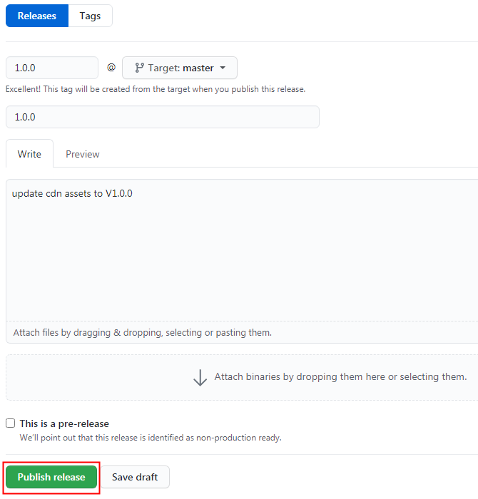 点击 Publish release 进行发布