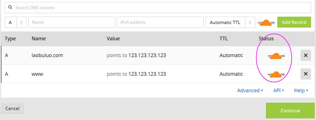 CloudFlare添加解析记录