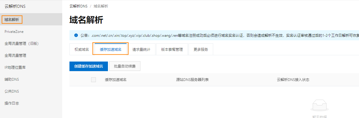缓存加速域名标签页